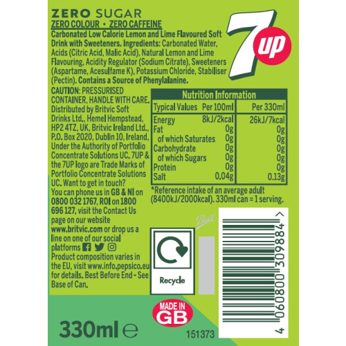 7UP Zero Lemon & Lime Cans 24 x 330ml 2
