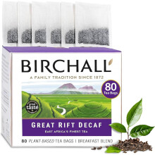 Birchall Great Rift Decaf Blend Tea Bags, English Breakfast Tea Bursting with Full Flavour, Perfect Vegan Gifts, 80 Plant-Based Everyday Tea Bags