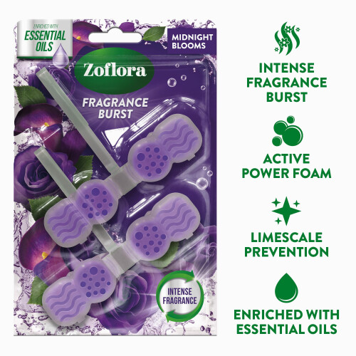 Zoflora Zoflora Midnight Blooms Rim Blocks 2 x 48g Pack Continuous Freshness