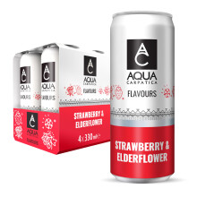 AQUA Carpatica Sparkling Flavours Strawberry & Elderflower 330ml x 4 - Natural Fruit Juice Infused Sparkling Water, Naturally Alkaline