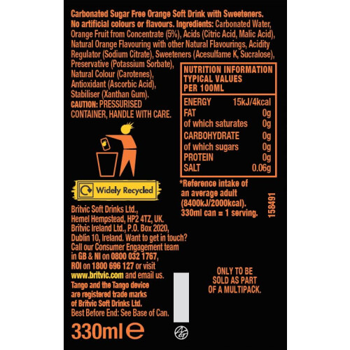 Tango Orange Sugar Free 330ml (Pack of 8) 2