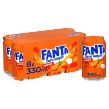 Fanta Zero Orange Soft Drink Cans, 8 x 330 mL