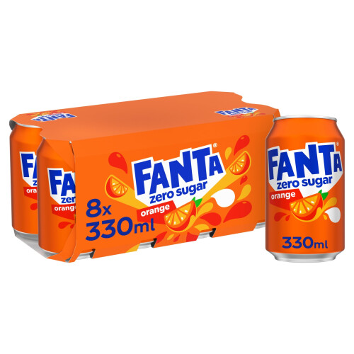 Fanta Fanta Zero Orange Soft Drink Cans, 8 x 330 mL