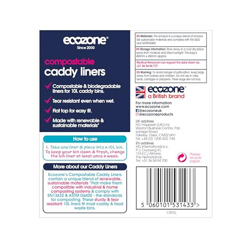 EcoZone Compostable Caddy Liners, 10L, 22 Count 2