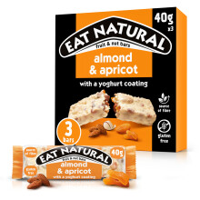 Eat Natural Fruit & Nut Bars - Almond & Apricot with Yoghurt Coating - Gluten Free, High Fibre Snacks - Creamy & Crunchy Treats - Multipack 3 x 40g