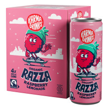 Karma Drinks Razza Raspberry Pink Lemonade - 4 x 250ml Cans - Natural Fizzy Soft Drinks, Fairtrade, Organic & Vegan