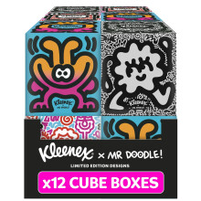 Kleenex x Mr Doodle Limited Edition Design Multipack Facial Tissues - 12 Cube Tissue Boxes, Designed in Collaboration with Mr Doodle