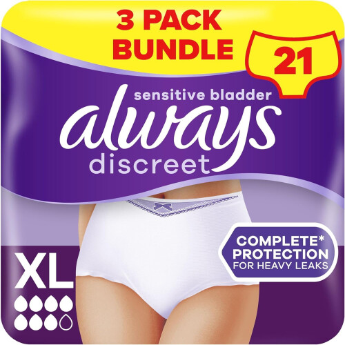 Always Discreet Incontinence Pants Women, Extra Large, Absorbency 6 - 21 Pack 1