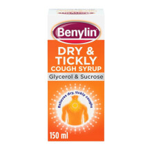 Benylin Dry and Tickly Cough Syrup (1x 150ml), Cough Medicine for Adults and Children, Glycerol and Sucrose Soothing Syrup Relieves Irritated and Sor