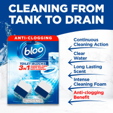 Bloo Hygiene 3in1 Cleaning Foam Toilet Blocks Pack of 4 Toilet Limesca