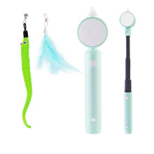 Fishing Pole Laser Cat Wand Stick Toy Three-stage Telescopic Infrared Interactive Toy with Replaceable Head(Blue)