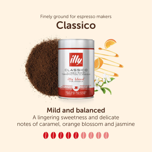 illy Classico Ground Coffee, Medium Roast, 100% Arabica, Suitable for Espresso, 1