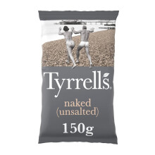 Tyrrells Crisps NAKED (NO SALT) 150g Sharing Bag - Hand-cooked & spun for an exquisite fresh taste. No artificial ingredients
