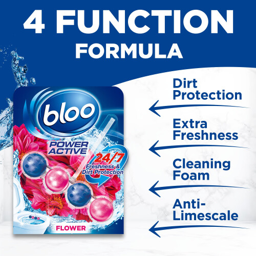 Bloo Bloo Power Active Toilet Rim Block - Fresh Flowers, with 2