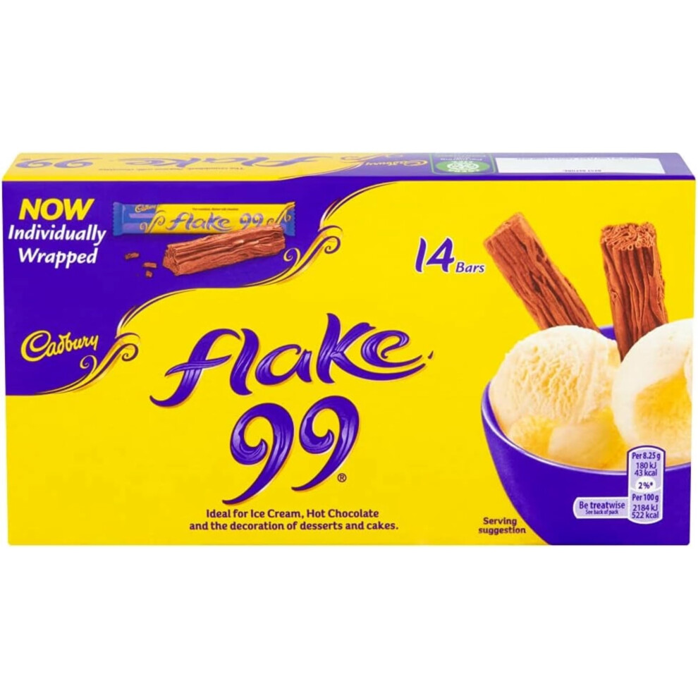 Cadbury Flake 99 Chocolate Bar, Individually Wrapped Flaky Milk Chocolate Bars, 14 X 8.25 G (Pack Of 1)
