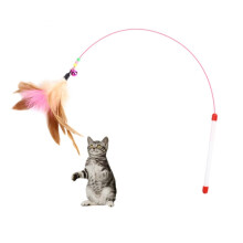 Fishing Pole Cat Toy with Colorful Feathers and Jingle Bell - Retractable Teaser Wand for Kitten Chase, Batting, and Healthy Indoor Playing