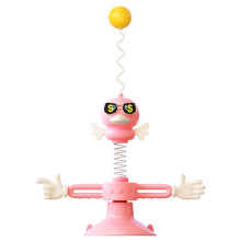 Suction Cup Windmill Turntable Funny Cat Rod Spring Cat Toys(Pink)