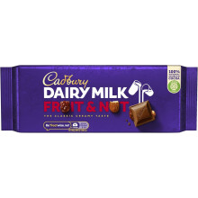 Cadbury Dairy Milk Fruit & Nut Bar, Classic Chocolate Delight, 180g