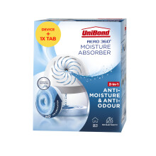 UniBond AERO 360 Moisture Absorber, 1 Device incl. 1 Refill Tab 450g, Ultra-Absorbent Dehumidifier, Helps to Prevent Condensation, Mould & Musty Smel