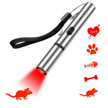 Rechargeable projector cat-teasing flashlight with multiple patterns, stainless steel pet toy flashlight (red light)