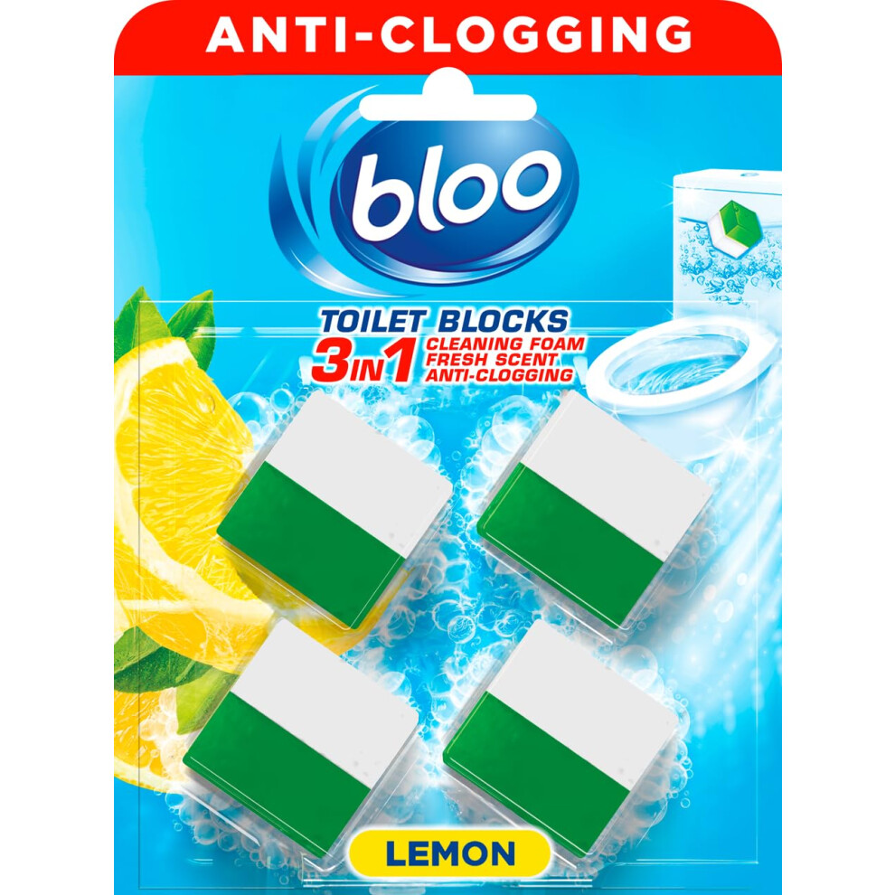 Bloo New Toilet Blocks, Pack Of 4, Toilet Limescale Remover Cistern Block, Toilet Cleaner Block With Cleaning And Foaming Action, Toilet Fresheners