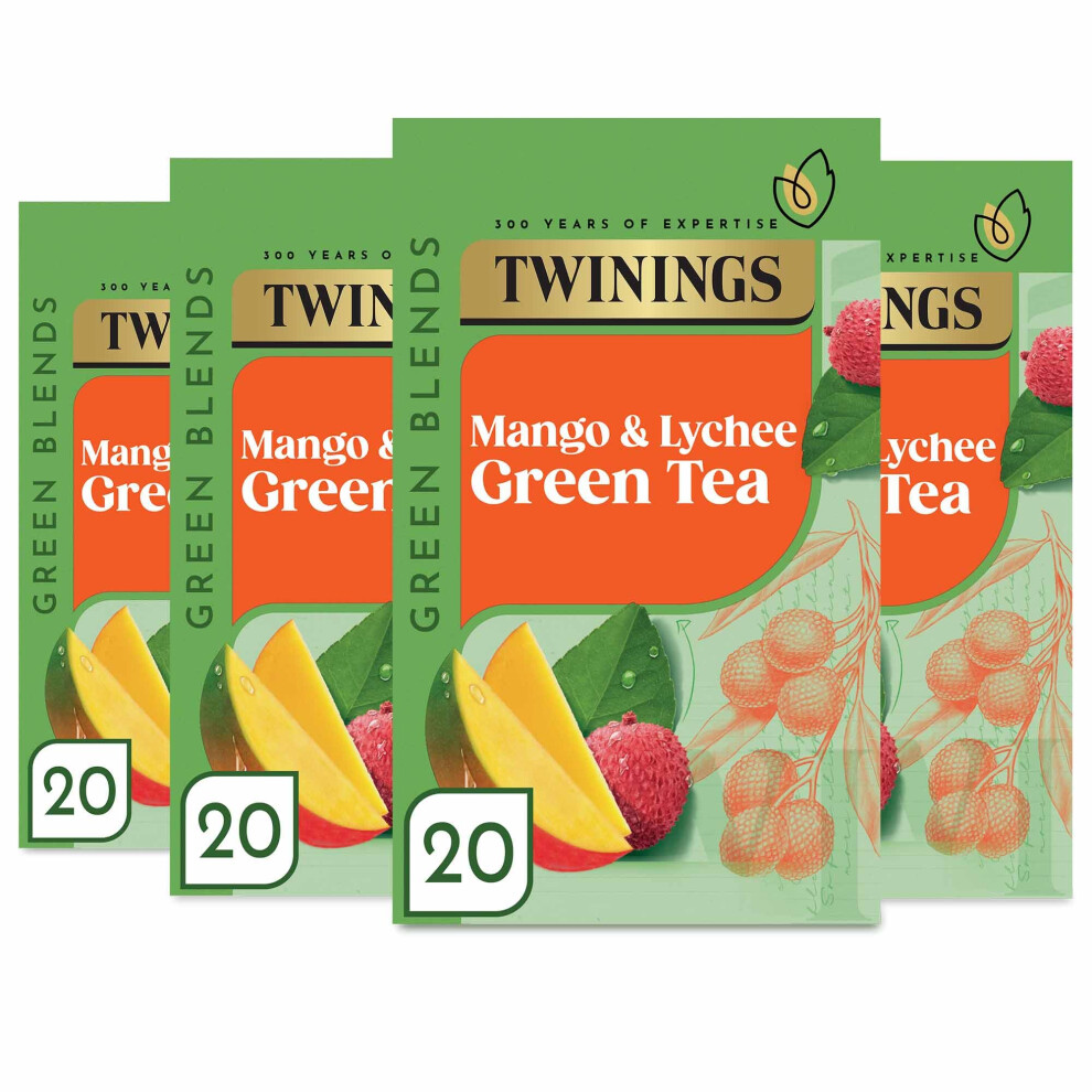 Twinings Mango And Lychee Tea, 80 Tea Bags (Multipack Of 4 X 20 Green