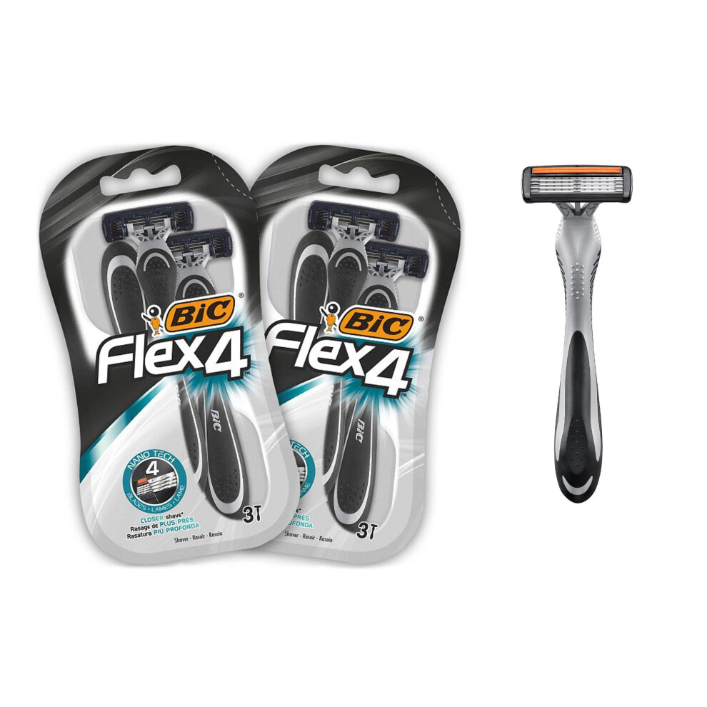 Bic Flex 4 Disposable Men's 4-Blade Razors With Moveable Blades For A Close Shave, Solid Control, Pack Of 6