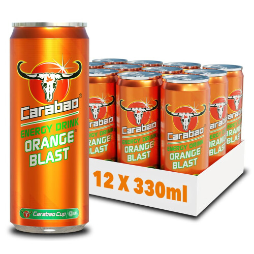 Carabao Energy Drink Orange Blast, 12x330ml Cans 1