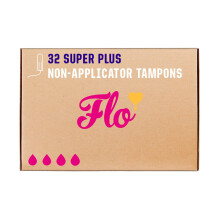 Flo Organic Cotton Non-Applicator Super Tampons – Absorbent, Soft - Super Flow Tampons - 32 Tampons