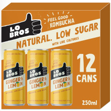 Lo Bros Kombucha Ginger Lemon Sparkling Refreshing Drink with Natural In