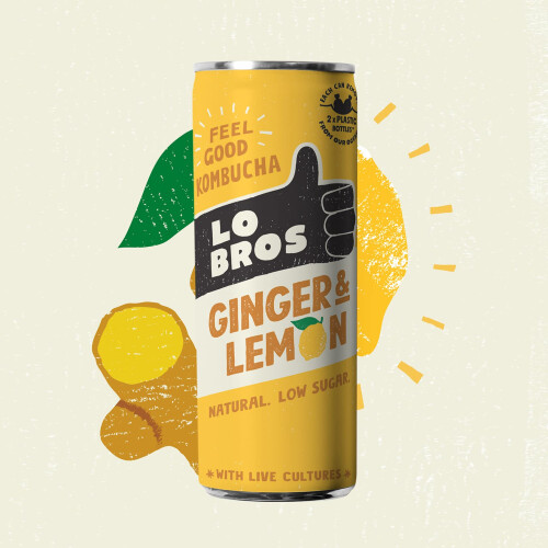 Lo Bros Kombucha - Ginger & Lemon - Sparkling Refreshing Drink with 2