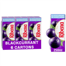 Ribena Blackcurrant Juice Drink 250ml - No Added Sugar - Multipack of 6 | Real Fruit | Rich In Vitamin C | No Artificial Colours or flavours