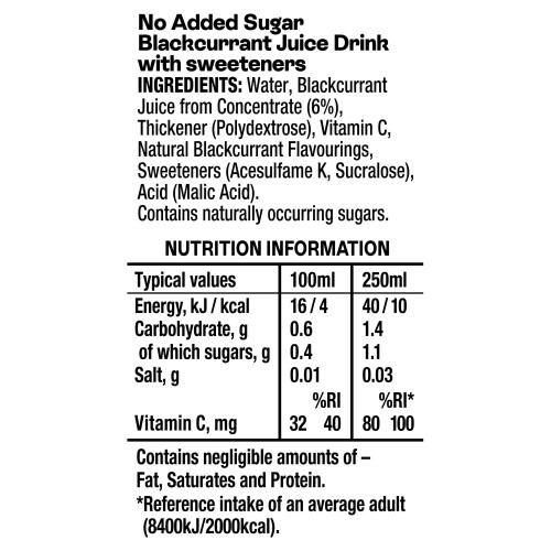 Ribena Ribena Blackcurrant Juice Drink 250ml - No Added Sugar 1