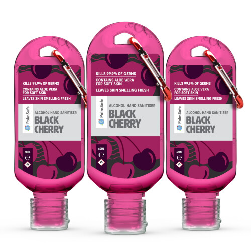 Palm Safe Black Cherry Hand Sanitiser 3 Pack 60ml - Kills 99.9% Viruses 1