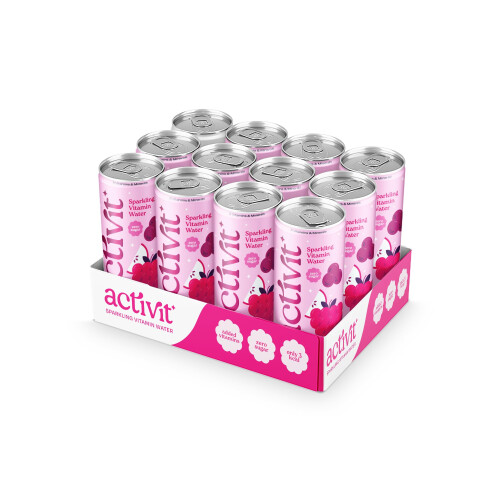 Activit Sparkling Vitamin Water Blackcurrant, Apple & Raspberry, Zero Sugar 12x 330ml 1