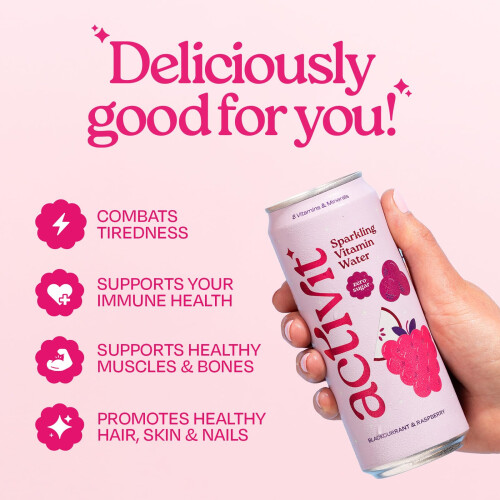 Activit Sparkling Vitamin Water Blackcurrant, Apple & Raspberry, Zero Sugar 12x 330ml 2