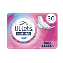 Lil-Lets Maxi Thick Period Pads X 30, Long Absorbency, with Wings, 1 Pack of 30