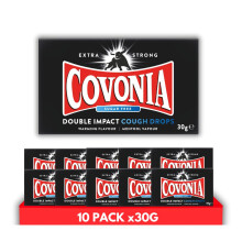 Covonia Double Impact Cough Drops Sugar Free 10 Pack x 30g, Powerful Menthol Vapours, Suitable for Vegetarians & Diabetics, Alcohol Free Cough Drops,