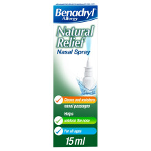 Benadryl Allergy Natural Relief Nasal Spray (1 x 15ml), Helps Clear Allergens from the Nose, Cleans and Moistens Nasal Passage, Natural Congestion Re
