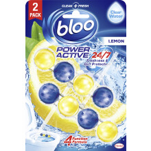 Bloo Power Active Toilet Rim Block Lemon, with Anti-Limescale, Cleaning Foam, Dirt Protection and Extra Freshness - Pack of 2 Rimblocks