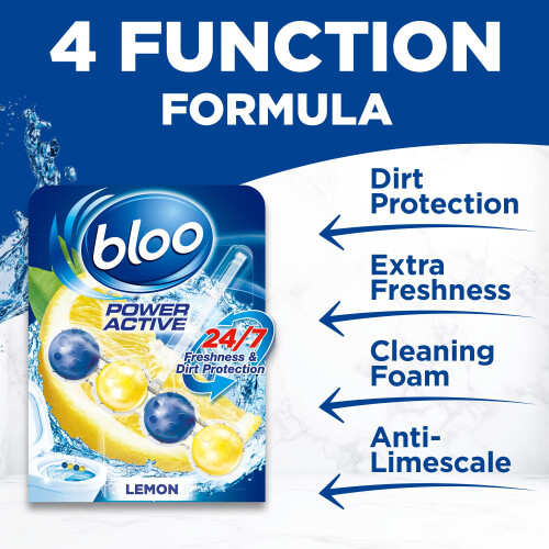 Bloo Bloo Power Active Toilet Rim Block Lemon, with Anti-Limescale, 2