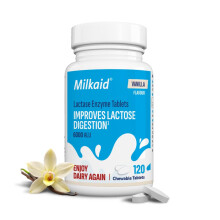 Milkaid Vanilla Lactase Enzyme Chewable Tablets for Lactose Intolerance Relief |