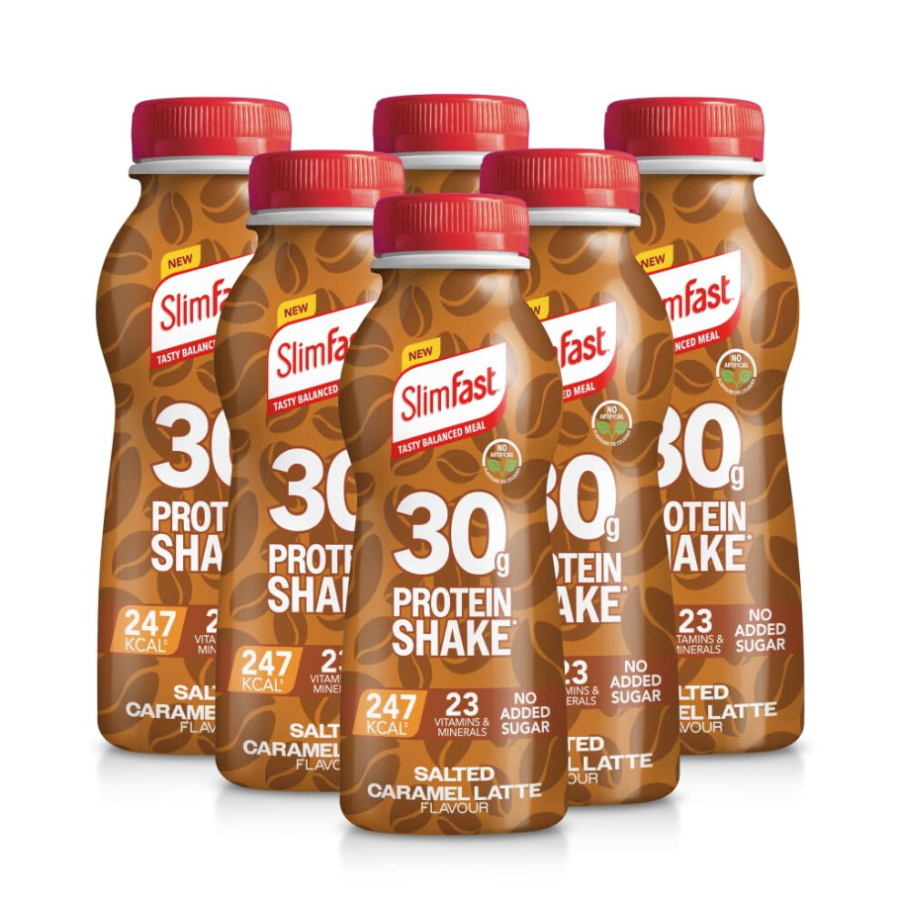Slimfast • 30G Protein Meal Replacement Shake • Salted Caramel Latte Flavour • 242 Cals • 23 Vitamins + Minerals • No Added Sugar • Gut Fr
