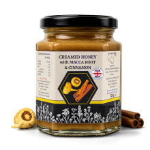 Honey Creamed with Maca Root & Cinnamon 320g ? Made in UK from Local Bees Pure Natural Raw Whipped Honey with Smooth Spreadable Texture, Unheated &