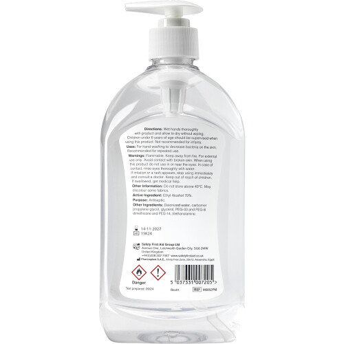 Safety First Aid Group HypaClean Alcohol Hand Sanitiser Gel (500 ml) 1