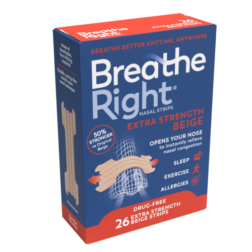 Breathe Right Extra Strength Beige 26 Pieces, Nasal Strips for