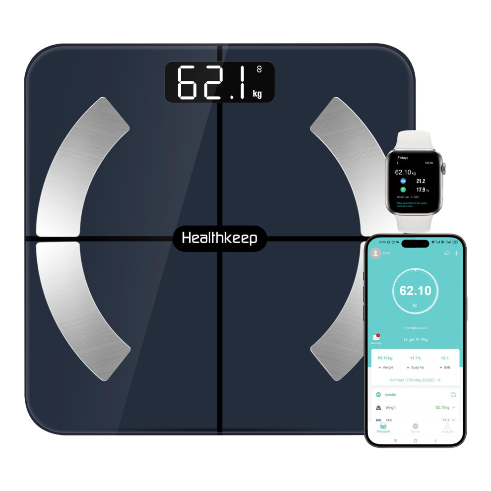Healthkeep Scales For Body Weight With App 13 Body Composition Metrics, Digital Bathroom Scales With Bluetooth Weighing Scale, App Compatible With Io