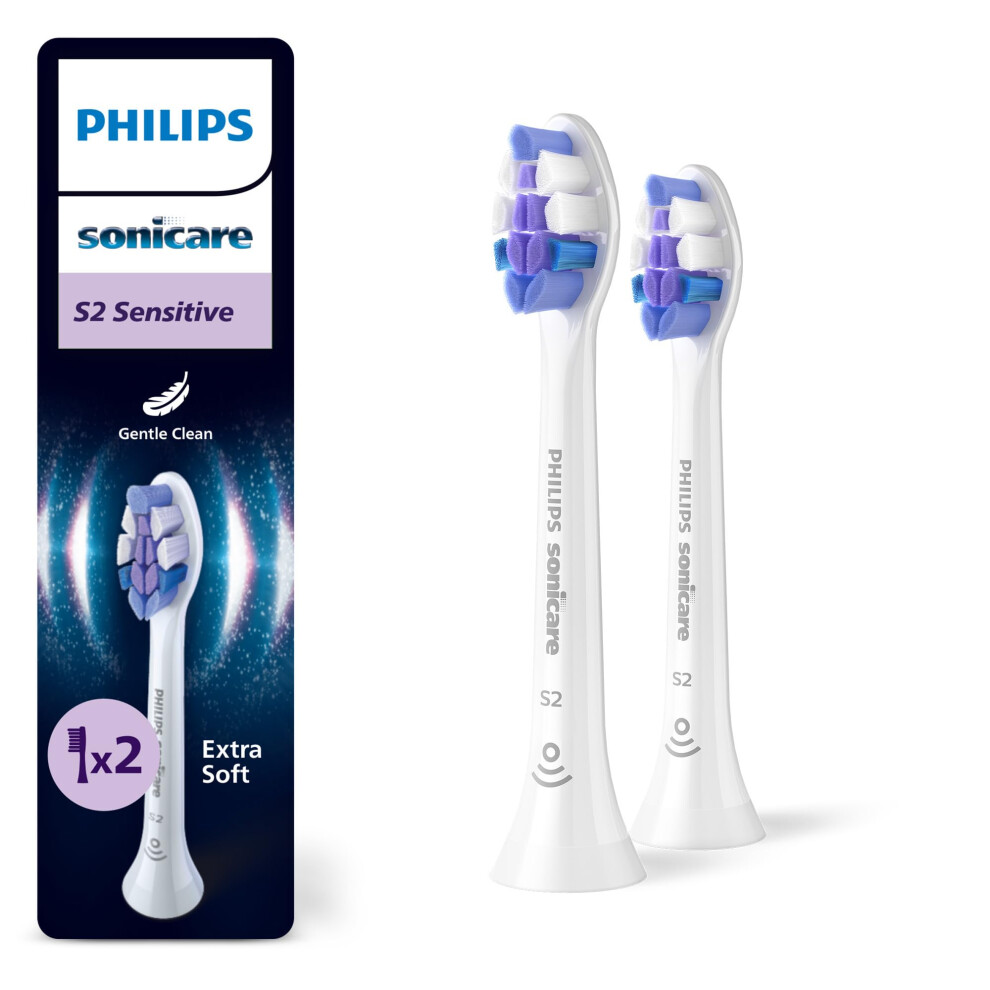 Philips Sonicare S2 Sensitive, Genuine Replacement Toothbrush Heads, 2 Pack, Hx6052/87 White