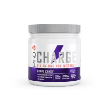 PhD Charge, All in One Pre Workout Powder with Creatine for Women and Men, Rich in Beta Alanine, High Caffeine for pre-Workout, Grape Candy Flavour,