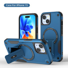 (iPhone 15, Marineblau) iPhone Hülle stoßfest mit Ständer und Magnetring